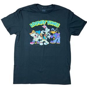 Looney Tunes T-Shirt Mens L Black Cotton Graphic Print Bugs Bunny Daffy Duck New